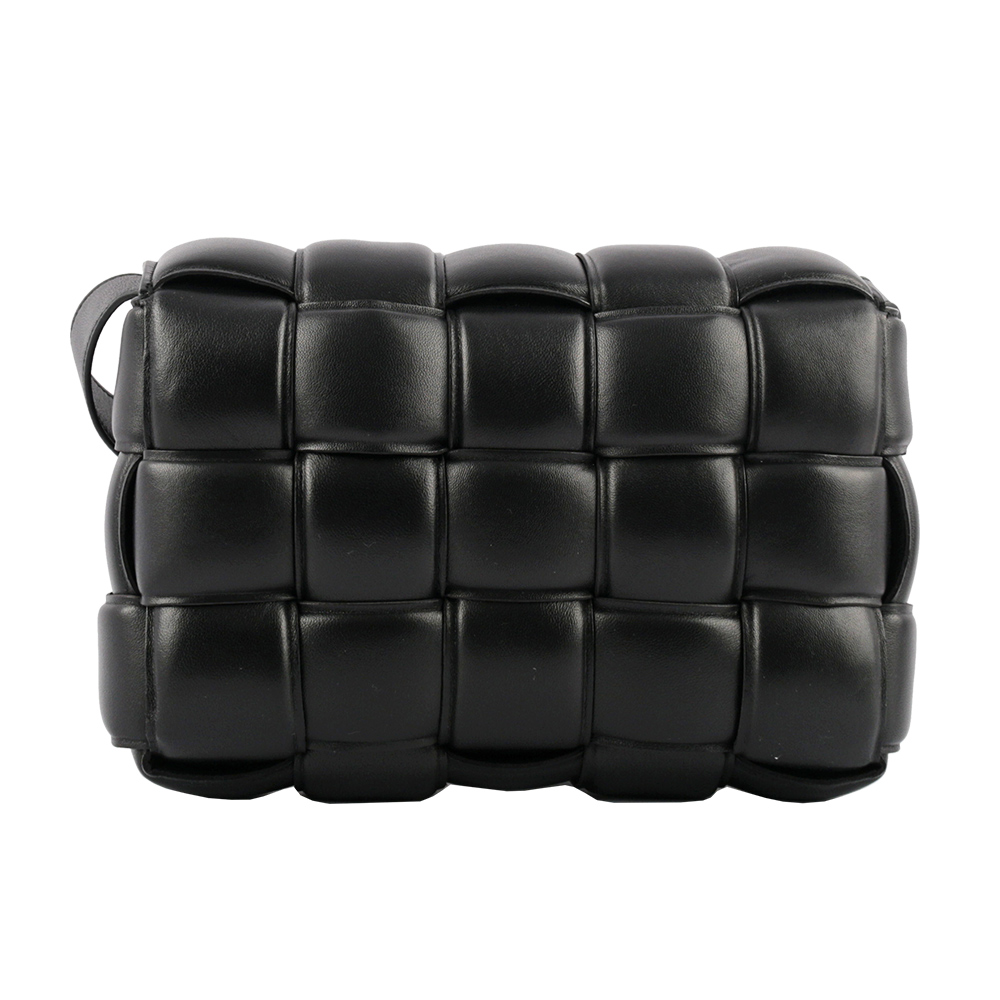 BOTTEGA VENETA 小羊皮Padded Cassette枕頭編織包/黑色/金釦, , large