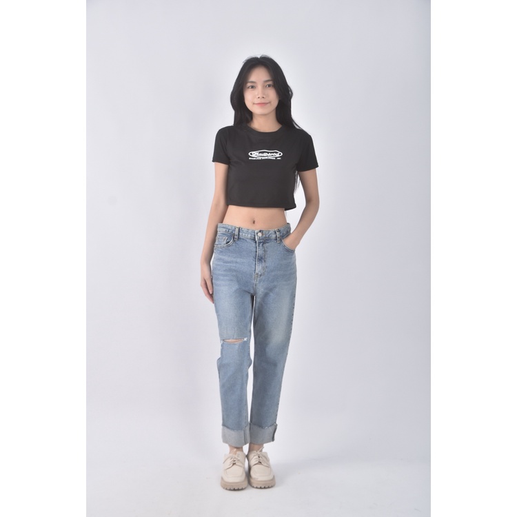 (L) p two jeans高腰丹寧牛仔質感棉質純棉藍色長褲二手衣, , large