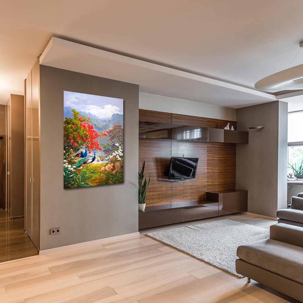 【御畫房】孔雀吉祥 國家一級畫師手繪油畫60×90cm(VF-95), , large