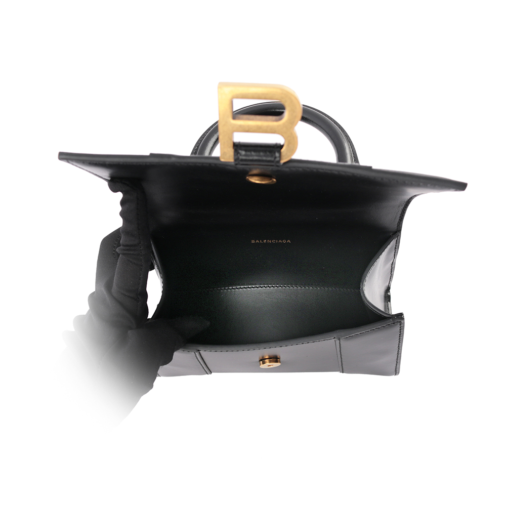 BALENCIAGA Hourglass 光滑牛皮二用沙漏包/XS/黑色, , large