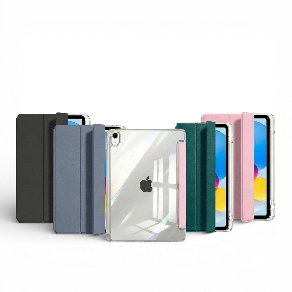 [TQ167 Tri-Fold Crystal Clear Back Cover] Apple iPad A16 (11th Gen) 11-inch Tablet Case (Compatible with iPad 10th Gen 10.9-inch) (Built-in Pencil Holder)