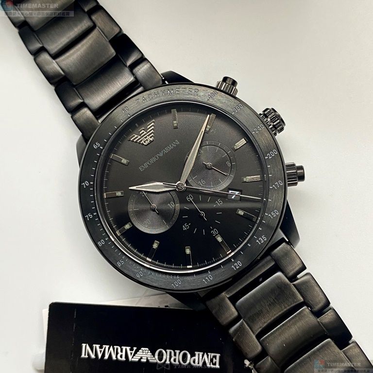 [星晴錶業]ARMANI手錶,44mm,AR00040黑色錶面黑錶殼深黑色精鋼錶帶款, , large