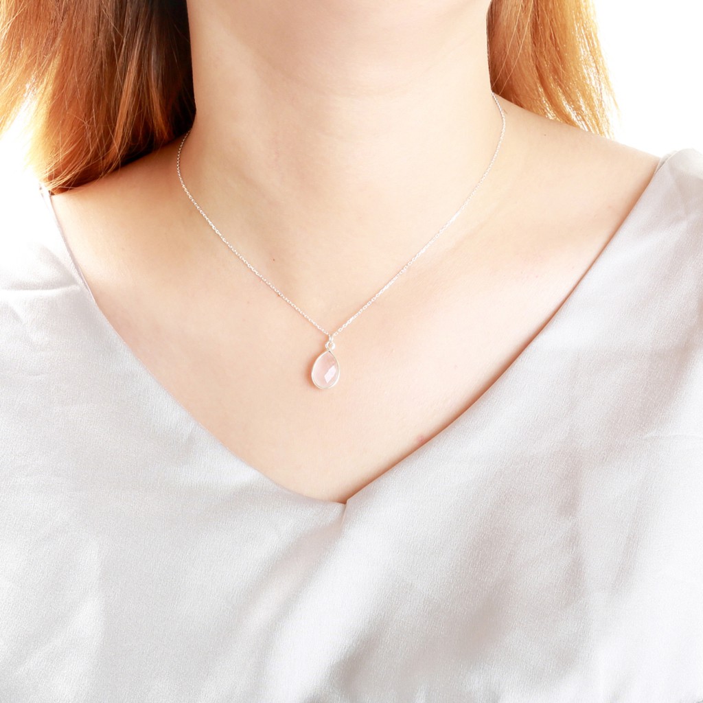 【Angel & Me】Large Rose Quartz Crystal Raindrop s925 sterling silver necklace, , large