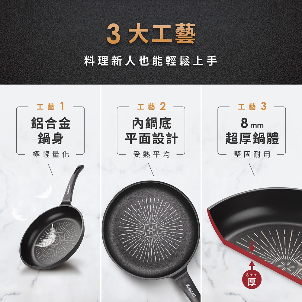 Kassel 鑽石超導熱不沾平底雙鍋組-30cm+26cm(瓦斯爐、IH爐可用鍋、不挑爐具), , large