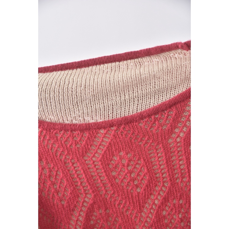 (M) 棉質假兩件粉色毛衣二手衣, , large