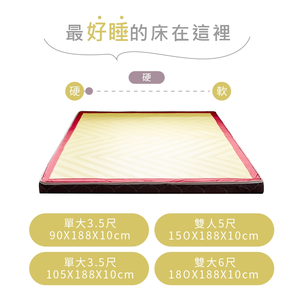台灣製【藤原傢俬】冬夏兩用護背防螨抗菌10 cm彈簧床墊-硬, , large