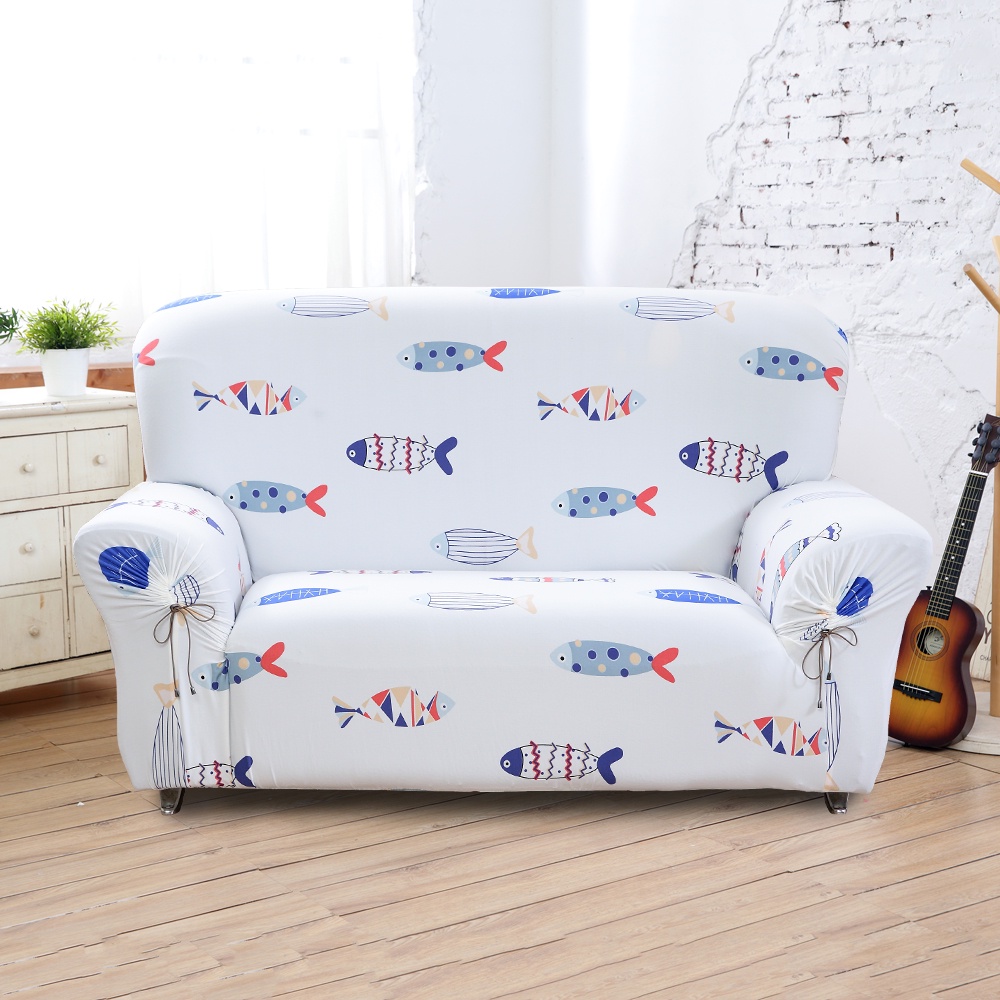 【格藍傢飾】加大版 抽繩專利沙發套-小魚兒 高品質 親膚透氣 沙發罩 沙發布套 彈力, , large