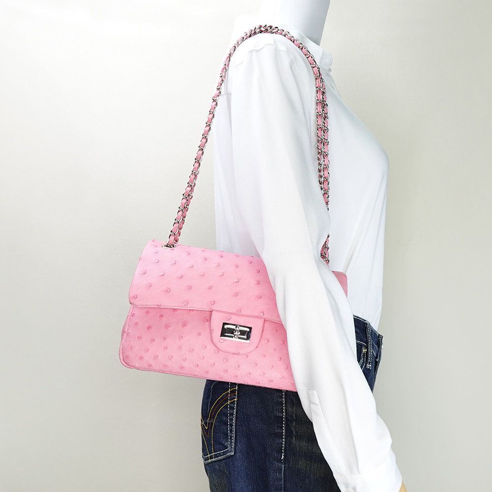 【M2nd】 Ostrich Class Flap Bag with Chain, , large