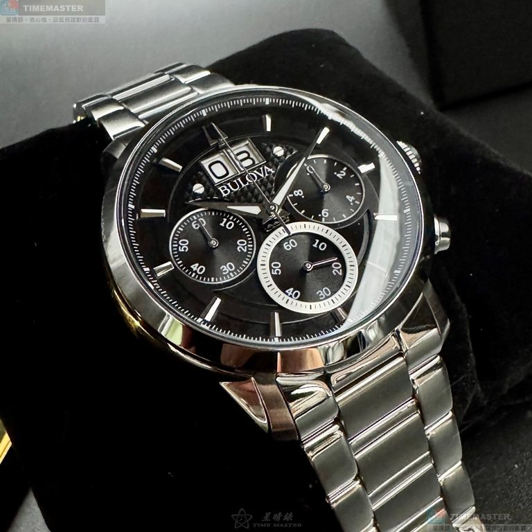 [星晴錶業]BULOVA手錶,44mm,BU00006黑色錶面銀錶殼銀色精鋼錶帶款, , large