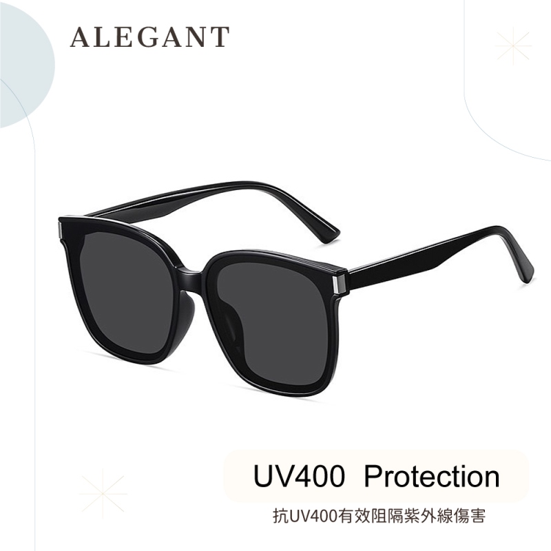 沐月黑鑲嵌鈦銀金屬方框TR90偏光墨鏡/UV400太陽眼鏡〔ALEGANT〕, , large