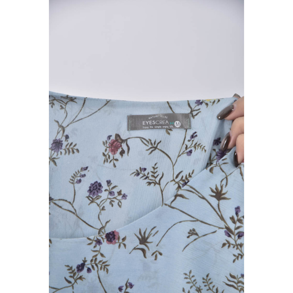 (L) eyescream碎花翻領藍色長袖上衣二手衣, , large