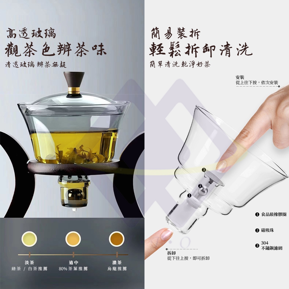 Auto-Magnetic Tea Infuser Set (Includes 6 Glass Cups), , large