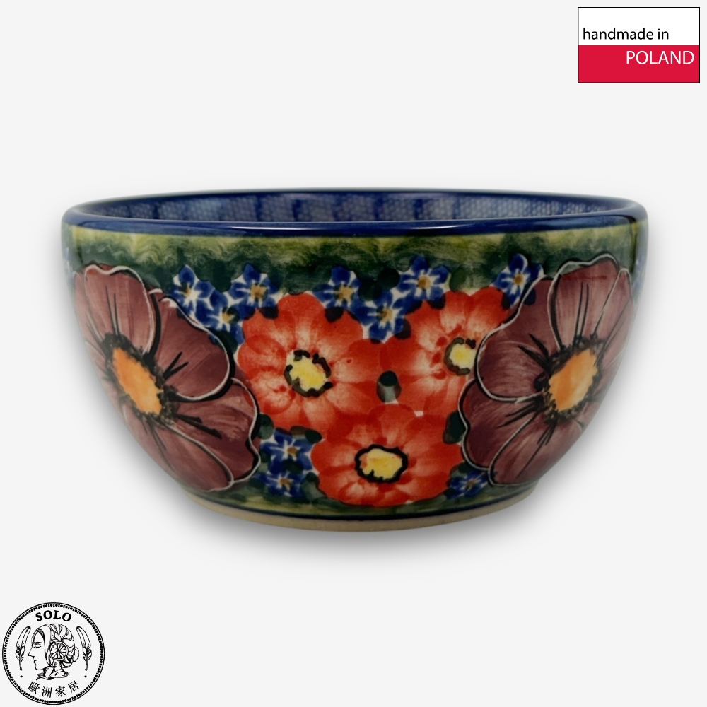 【SOLO Vintage】Cerraf Polish Pottery 13cm Rice Bowl Banquet of Elegant Red Series Made in Poland, , large