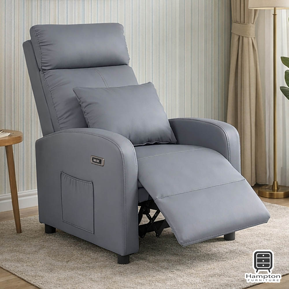 【Hampton 漢汀堡】  丹尼爾電動躺椅-鋼鐵灰(含腰枕)