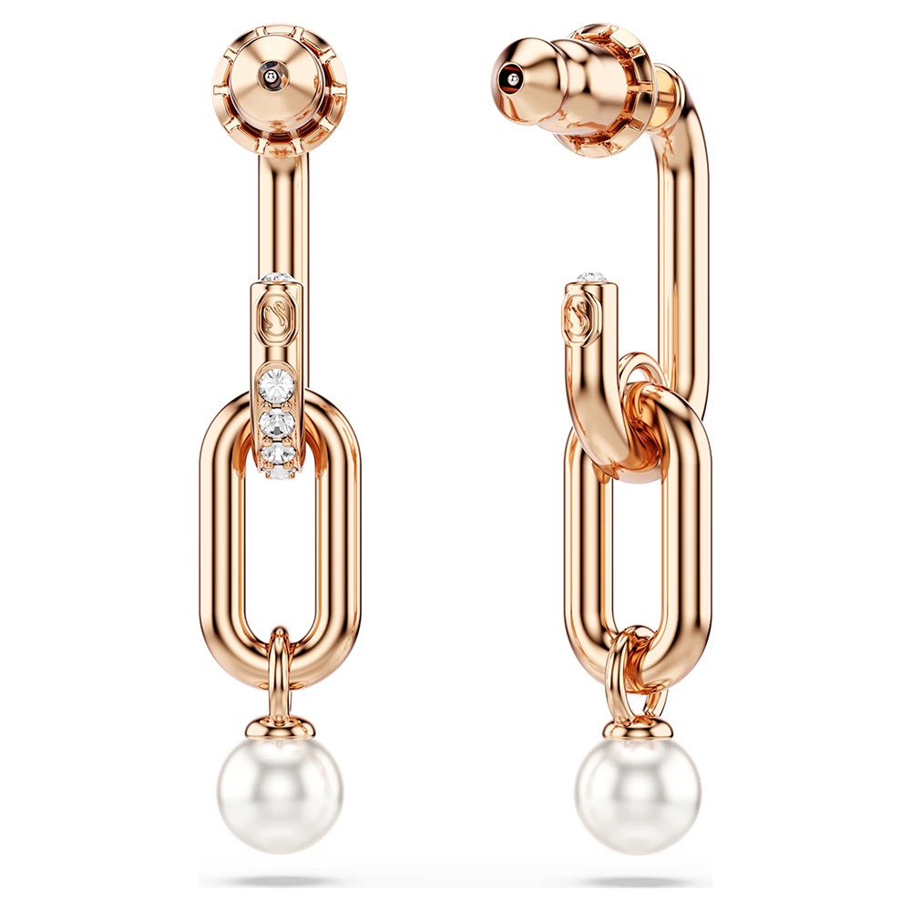 SWAROVSKI 施華洛世奇 Constella 優雅珍珠水晶垂墜式耳環-玫瑰金(5728585), , large
