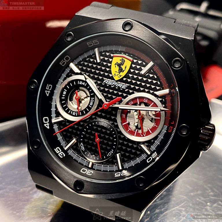 [星晴錶業]FERRARI手錶,42mm,FE00048黑色錶面黑錶殼深黑色矽膠錶帶款, , large