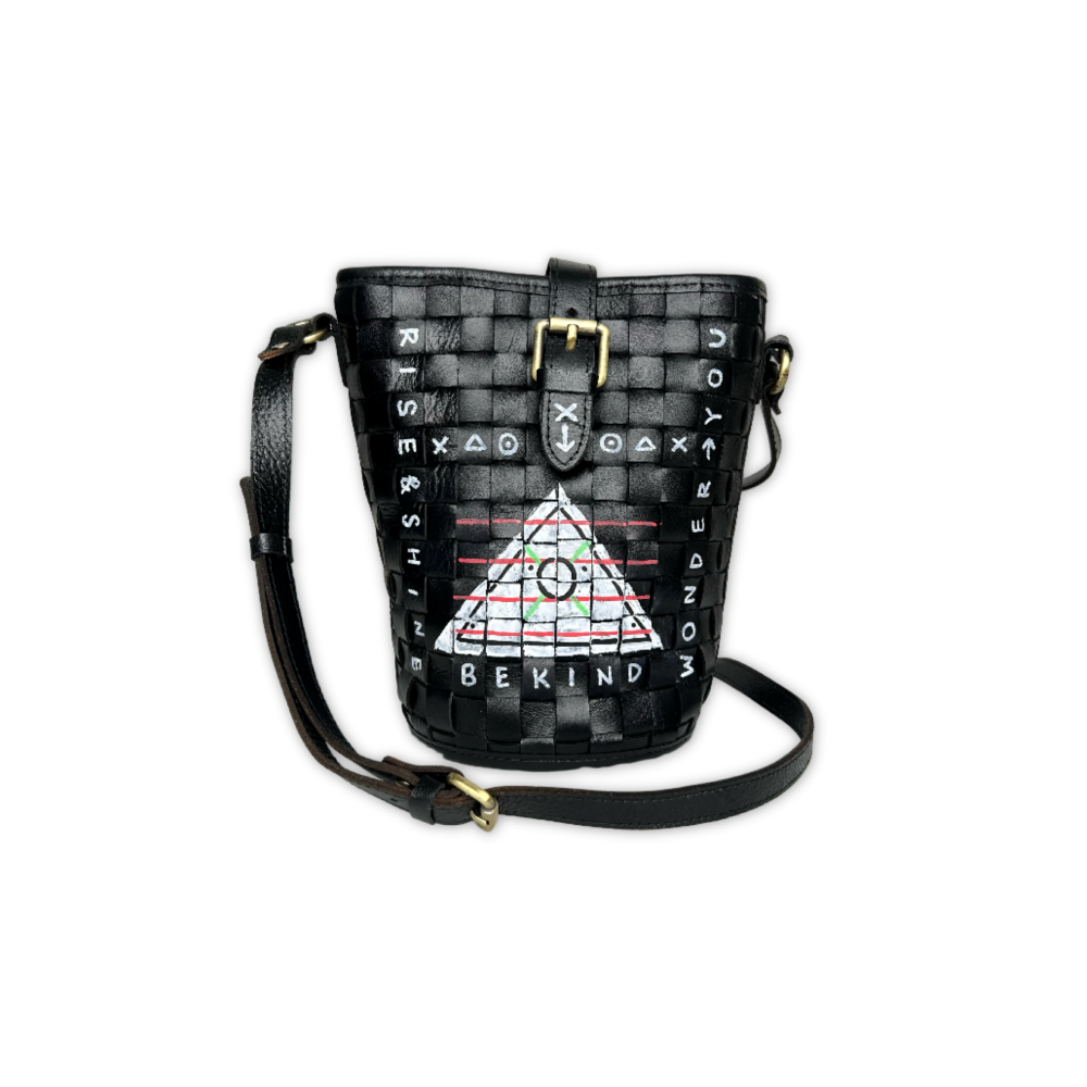 Technology hand-painted woven bucket bag/black (M), , large