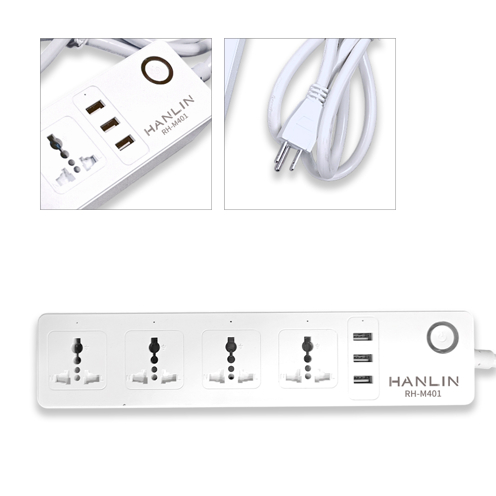 [HANLIN] RH-M401 智能 WIFI 萬用孔開關插座 延長線 延長插座 4孔 3USB 智慧插座 wifi連線 電力監控 遠端控制, , large