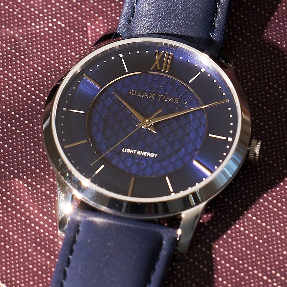 Relax Time  RT-108S  太陽能時尚手錶-黑x玫瑰金/42mm RT-108S-5M, , large