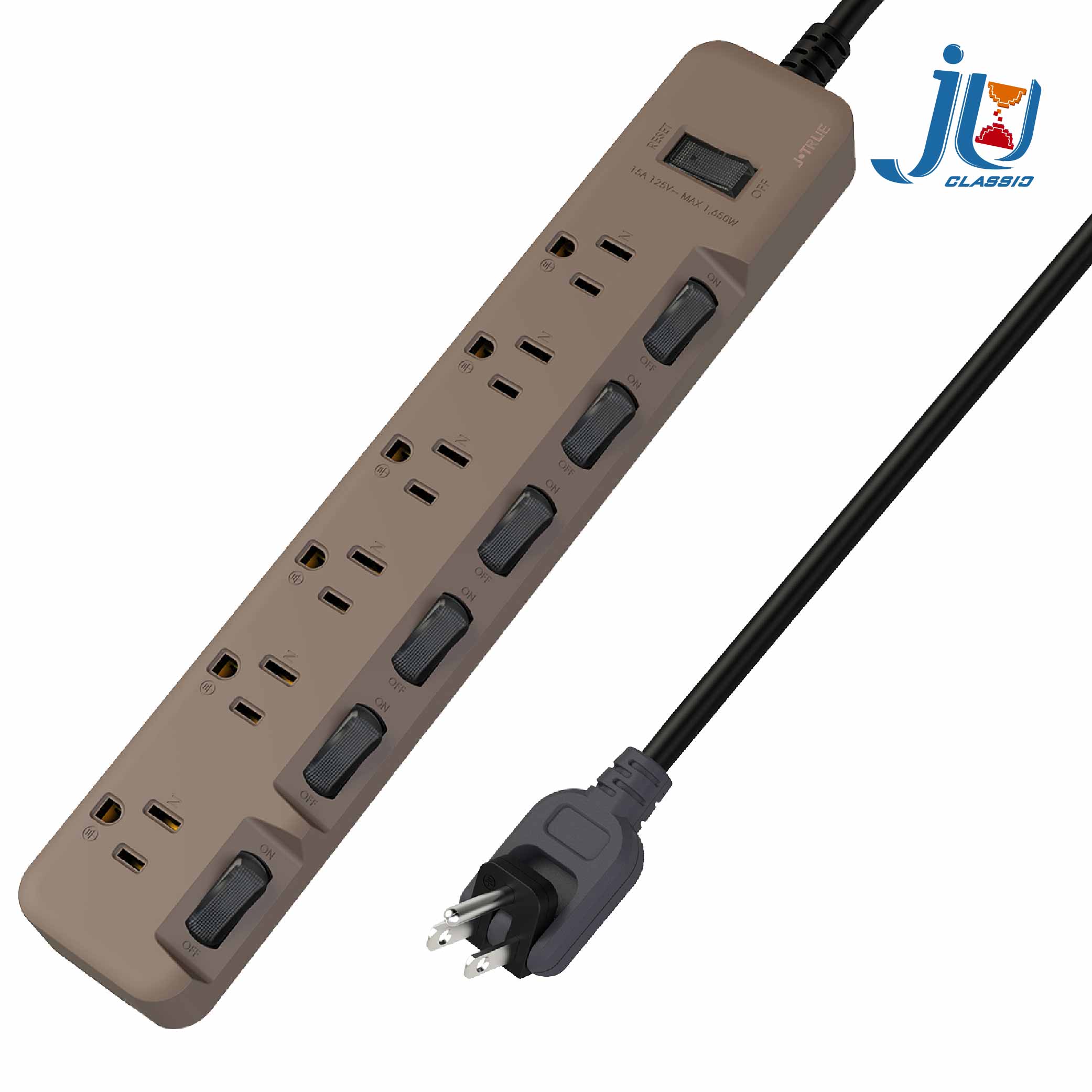 鉅玉經典｜3-hole extension cord, 7-cut 6-seat matte latte 4.5M JE-3766LT-15