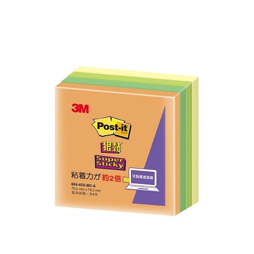 3M 654-4SS-MC1 利貼狠黏便條紙紙磚-混色(多款)654-4SS-MC1, , large