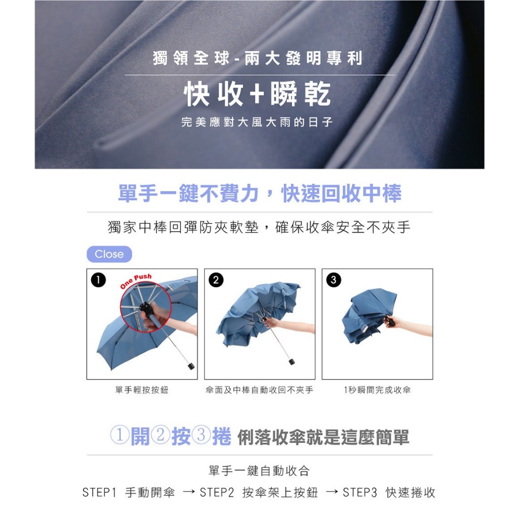 unispin 三秒瞬收 疾收傘 手開完美瞬收 記憶貼片 折疊傘 遮陽傘 陽傘 防潑水 摺疊傘 晴雨傘 快速出貨, , large