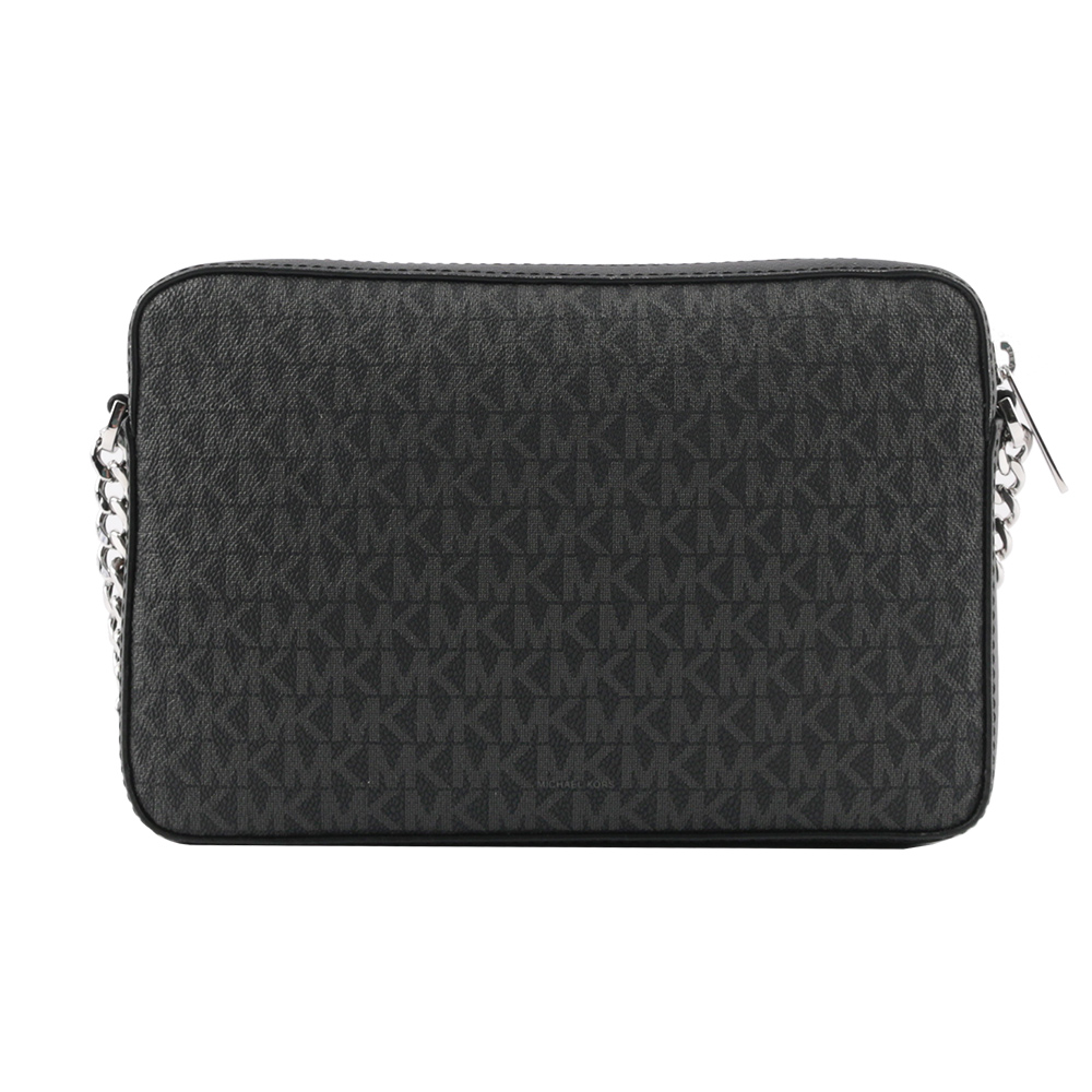 Michael Kors 銀字滿版LOGO拚色方形鏈帶斜背包/黑色, , large
