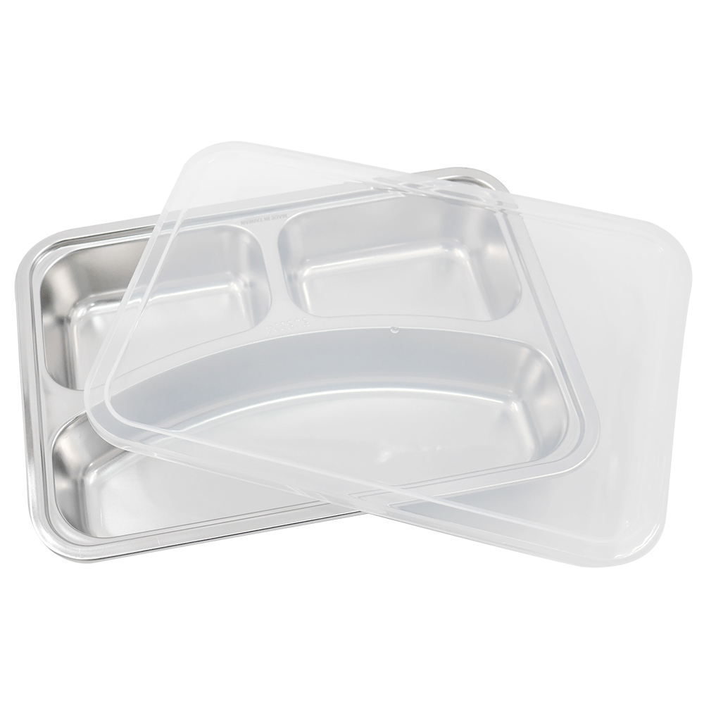 優得304不鏽鋼完美餐盤-3格-附蓋-2組, , large