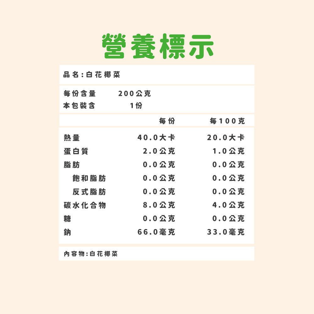 【杰森食代】白花椰菜(200G/包)｜減重健身神物｜IQF急速冷凍 保留完整營養｜原型食物低熱量, , large