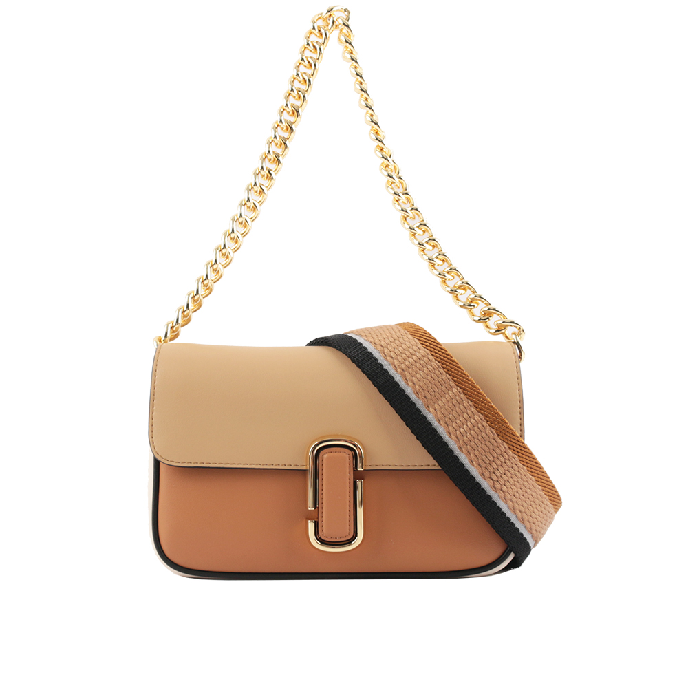 Marc Jacobs THE J MARC 平滑牛皮拼色翻蓋二用包/奶茶/焦糖, , large