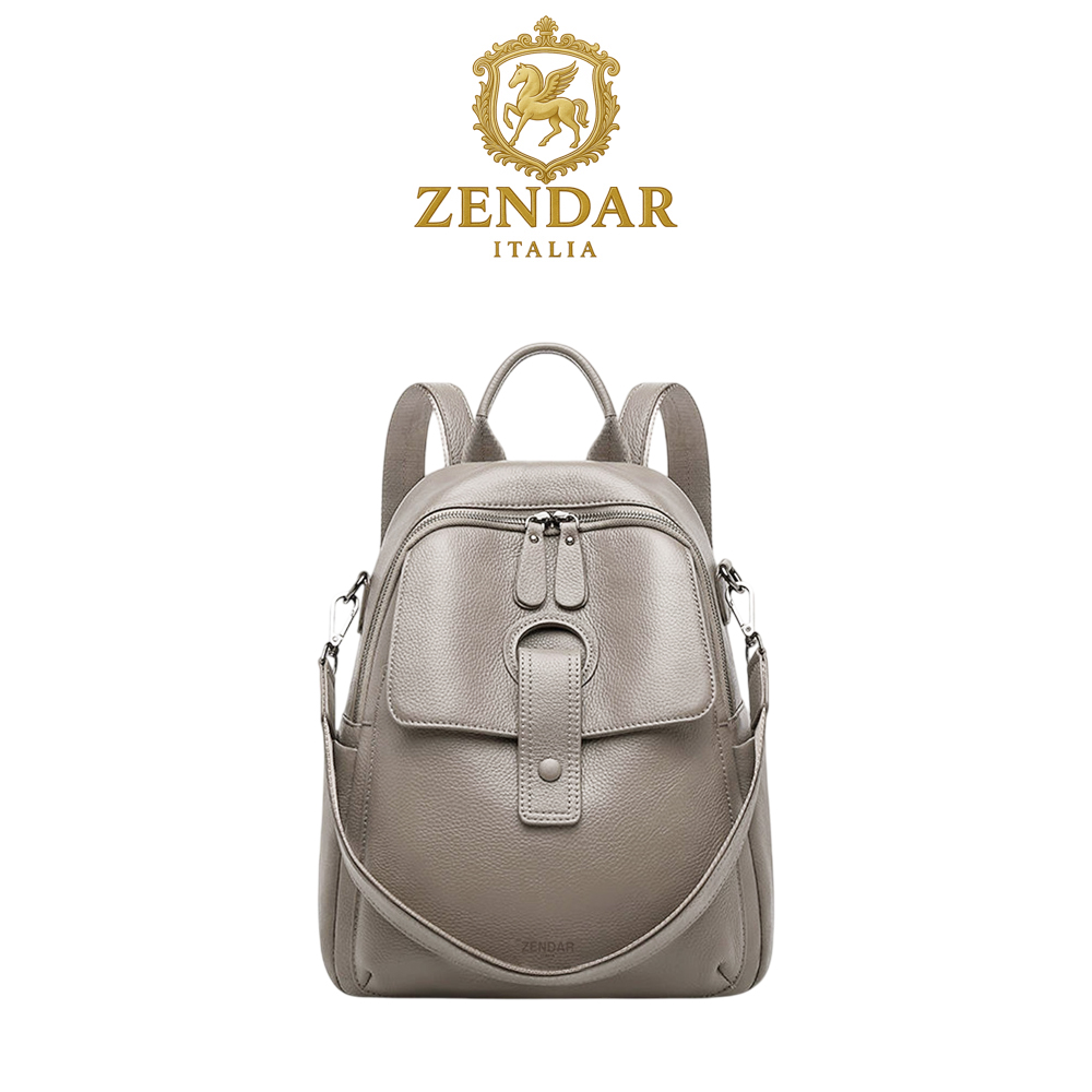 【ZENDAR】台灣總代理 限量1折 頂級超柔軟小牛皮後背包 安娜格系列 全新專櫃展示品(杏灰色), , large