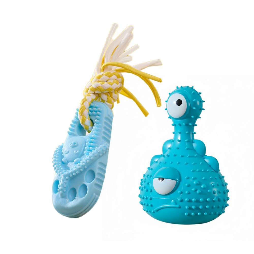 摩達客寵物-狗貓紓壓磨牙玩具-藍拖鞋+獨眼獸葫蘆款兩件B組-潔齒自嗨耐咬解悶寵物玩具, , large