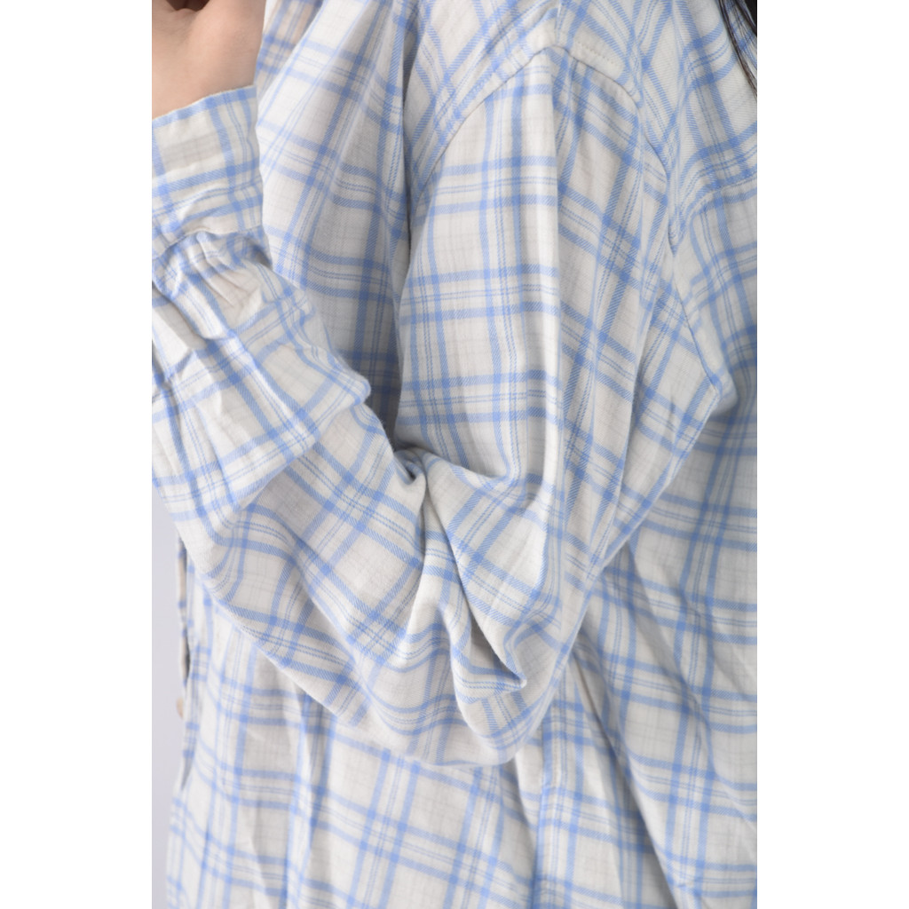 (L) uniqlo排扣格紋藍色襯衫上衣二手衣, , large