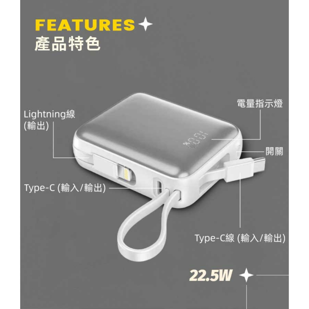 A-mego  AB100 MINI-2 10000mAh 22.5W 超輕巧自帶雙線行動電源_機身有標示瓦時 (Wh), , large