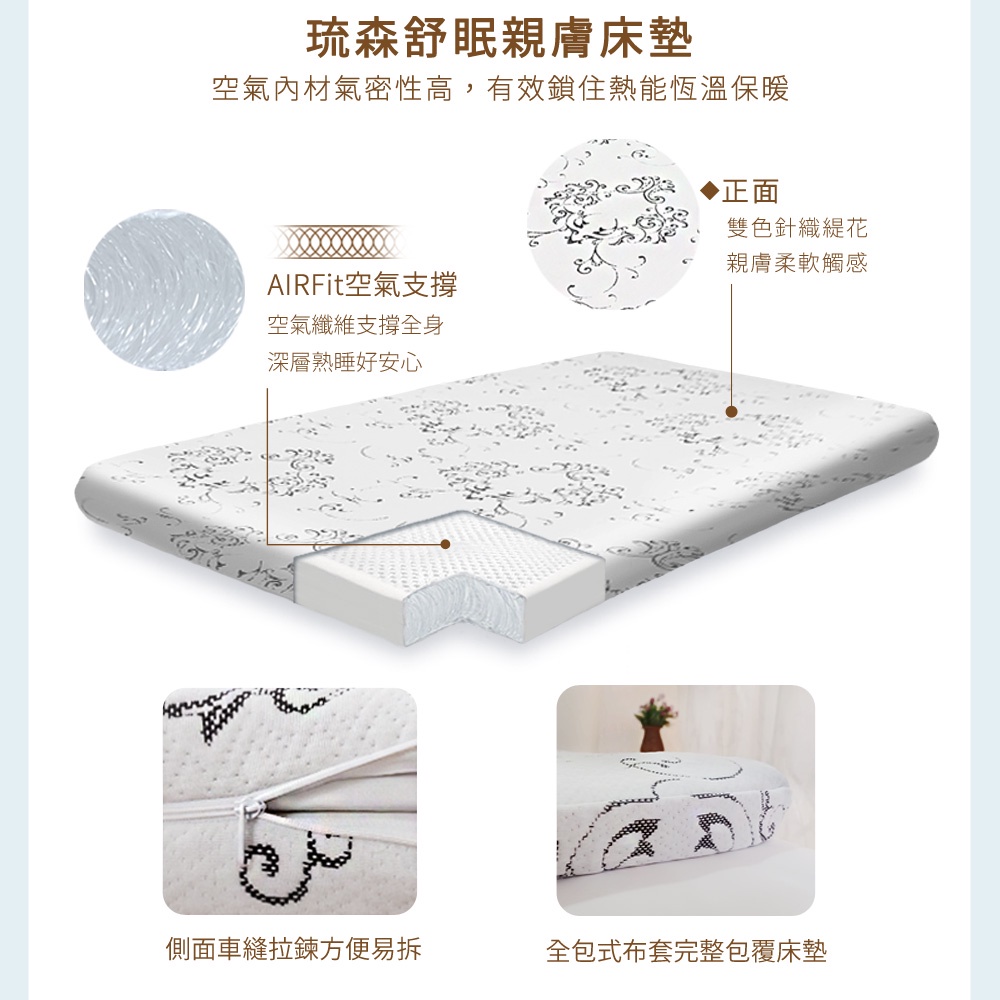 【日本旭川】AIRFit氧活力琉森緹花針織6.6cm空氣床墊 伊正推薦 舒適支撐加高 可水洗 6D透氣循環, , large