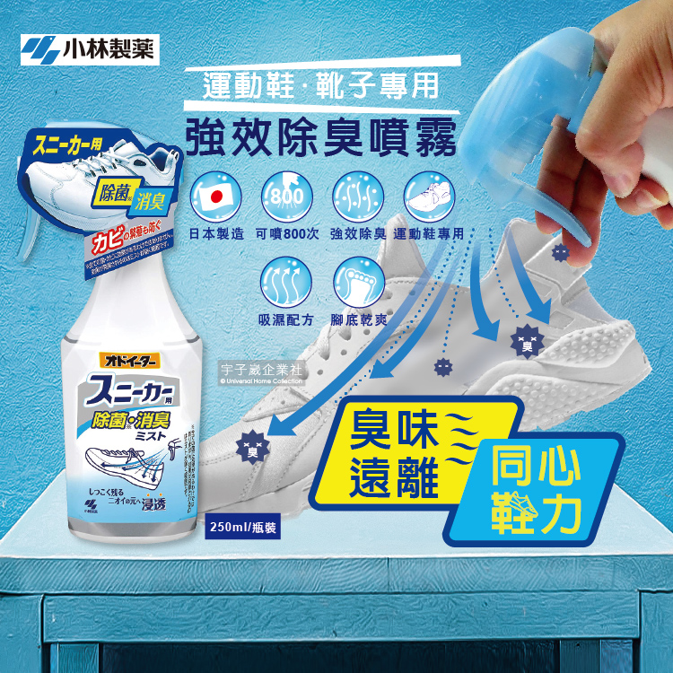 [日日好物]日本小林製藥-運動鞋靴子專用強效除臭噴霧250ml瓶裝(超濃縮吸濕消臭去味腳底乾爽版), , large