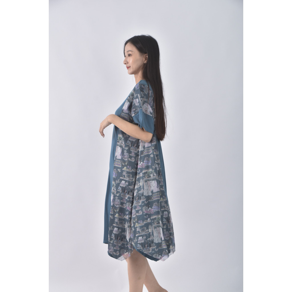 (S) scolar棉質拼接綠色洋裝二手衣, , large