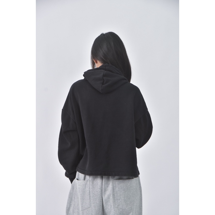 (L) net質感羊毛棉質純棉連帽黑色長袖上衣二手衣, , large