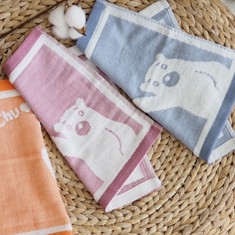 [Kaimei Cotton Industry] 10 entered into the group, random and excellent, high quality untwisted yarn, Imabari small square towel/handkerchief/hand towel/sweat wipe/spit towel, bear greeting style, , large