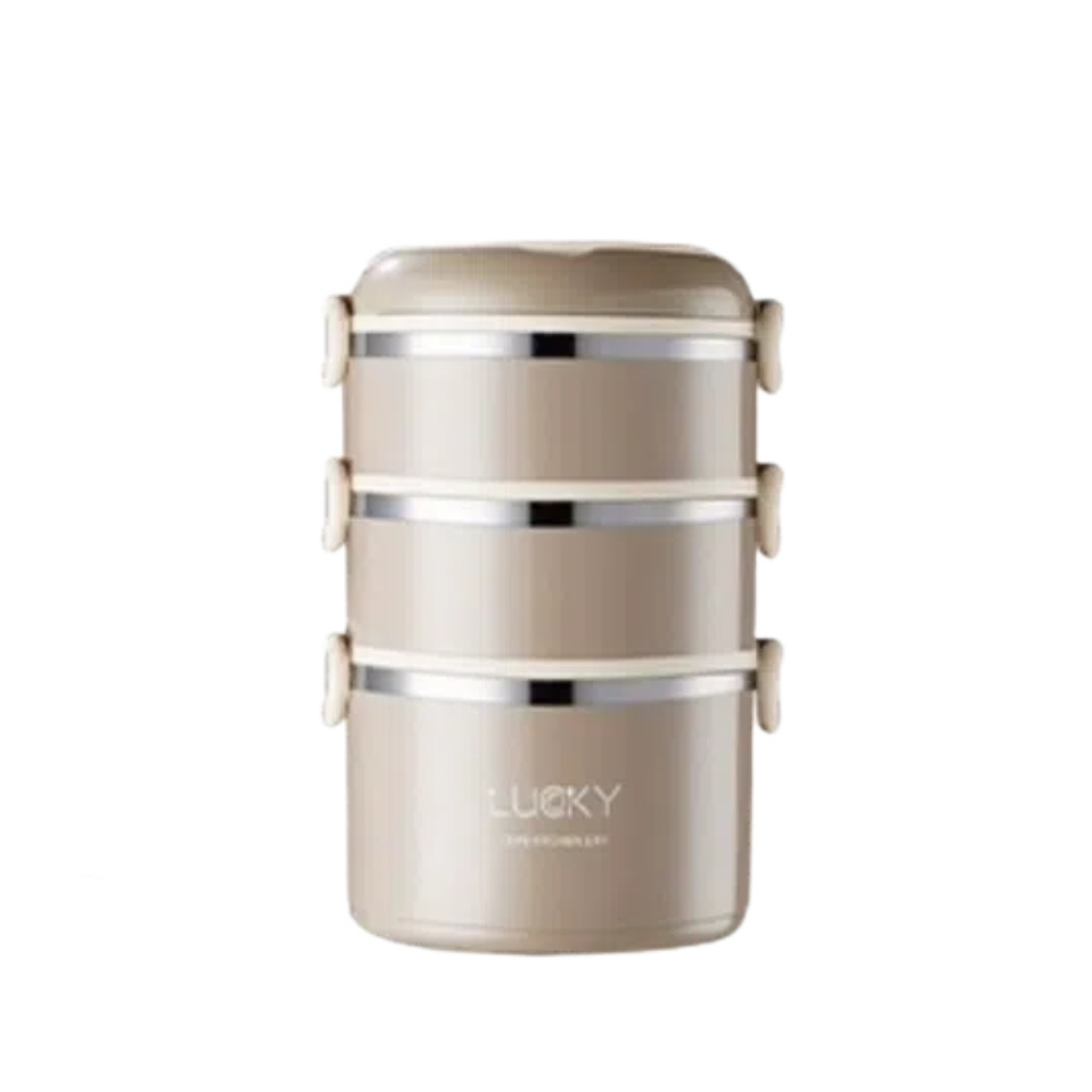 【A&R】升級版日式304不鏽鋼三層保溫飯盒 微波款 2500ML - 拿鐵咖, , large