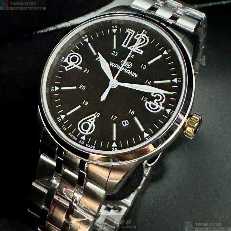 [星晴錶業]WAKMANN手錶,40mm,WA00051黑色錶面銀錶殼銀色精鋼錶帶款, , large