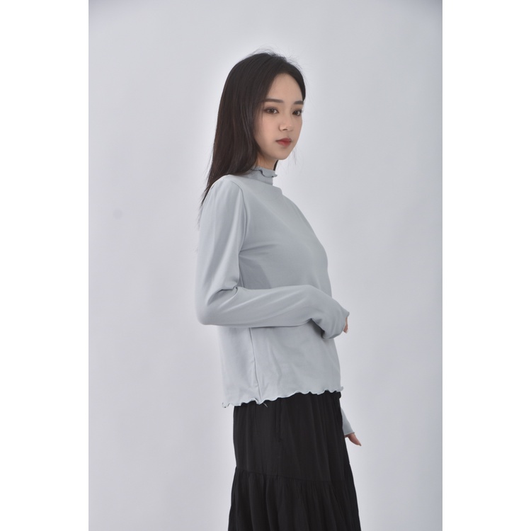 (S) jenny eyelet韓牌質感木耳邊綠色長袖上衣二手衣, , large