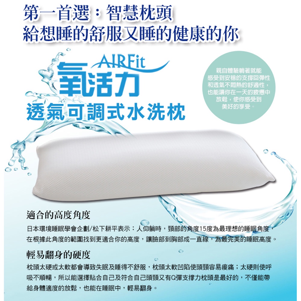 【日本旭川】AIRFit氧活力3D透氣可調式水洗枕 可調高度透氣枕 防螨抗菌枕 枕頭, , large