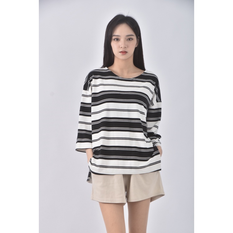 (F) by love j love韓牌質感條紋黑色長袖上衣二手衣, , large