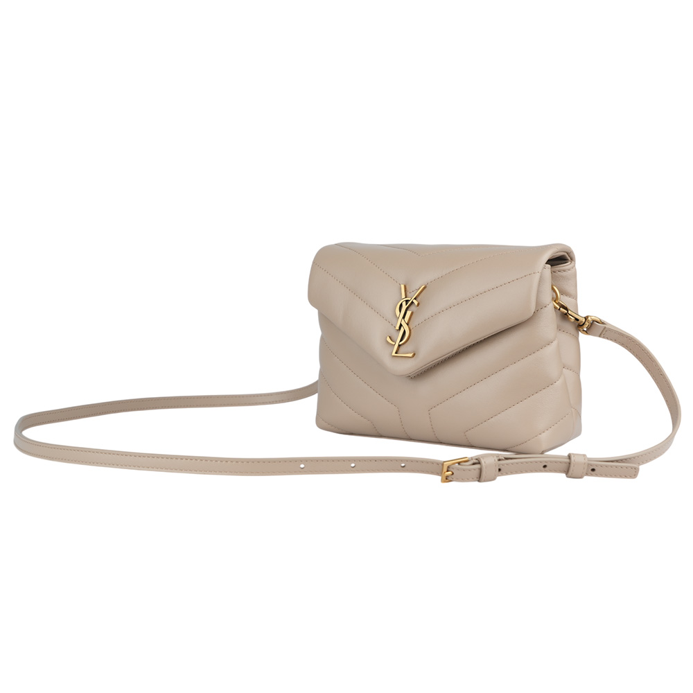 YSL Monogram Lou Lou V紋小牛皮斜背包(MINI)/深米色, , large