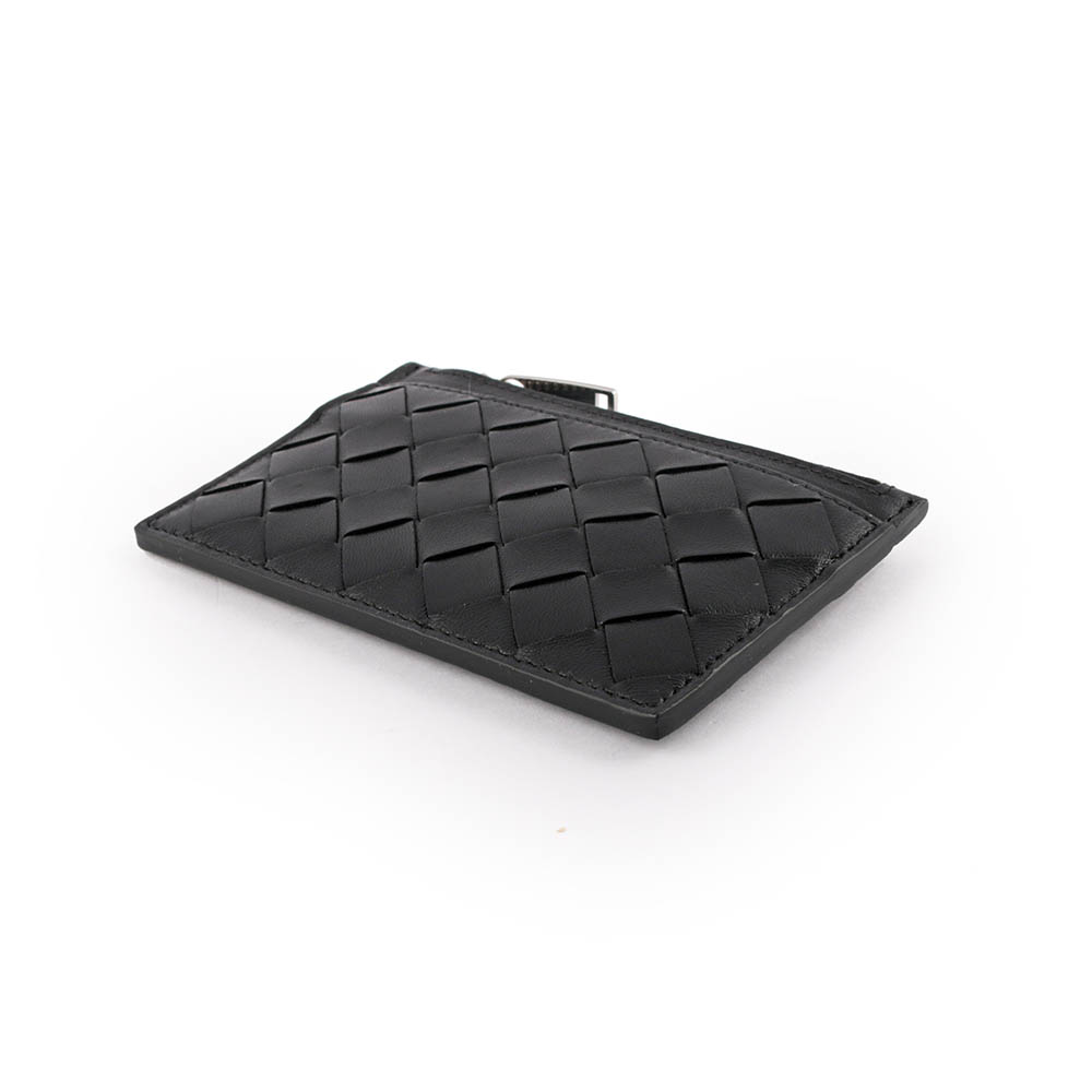 BOTTEGA VENETA 新款編織附鑰匙圈拉鍊卡夾/零錢包/黑色, , large