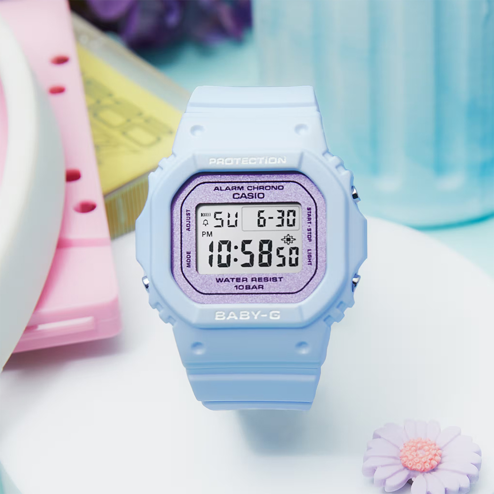 CASIO 卡西歐 BABY-G 春季色彩方形女錶電子錶-紫丁香 BGD-565SC-2, , large