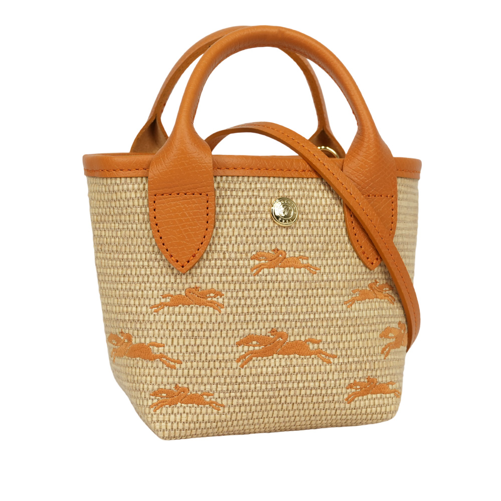 LONGCHAMP XS號 LE PANIER PLIAGE 滿版草編迷你二用包/杏桃色, , large
