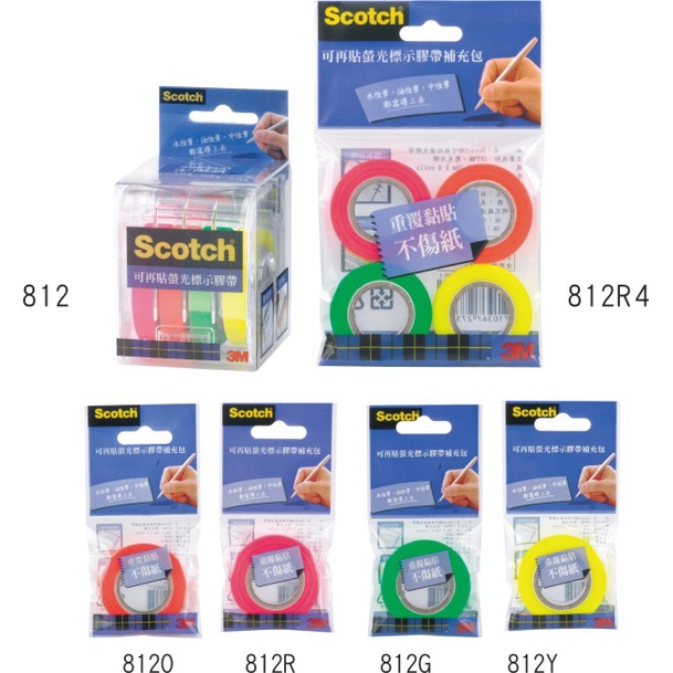 3M 812可再貼螢光標式膠帶/補充包812含切台, , large