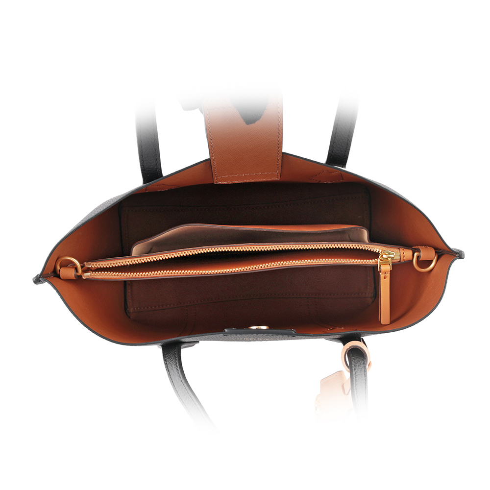 Tory Burch Perry 荔枝皮革三層小托特包/黑色, , large